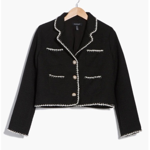 Ellen Tracy Contrast Trim Tweed Blazer NWT Black L old money sailor chic preppy - Picture 1 of 11